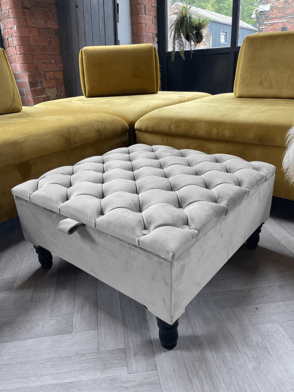 Luxury Light Grey Square Ottoman Storage Bench – Multifunctional Coffee Table & Hidden Storage - ISTOOLS