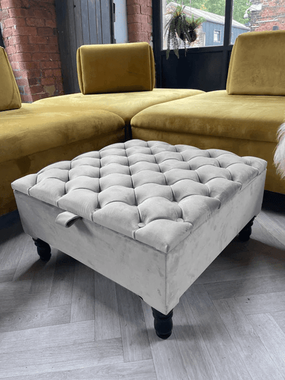 Luxury Light Grey Square Ottoman Storage Bench – Multifunctional Coffee Table & Hidden Storage - ISTOOLS