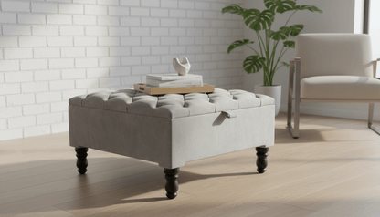 Luxury Light Grey Square Ottoman Storage Bench – Multifunctional Coffee Table & Hidden Storage - ISTOOLS