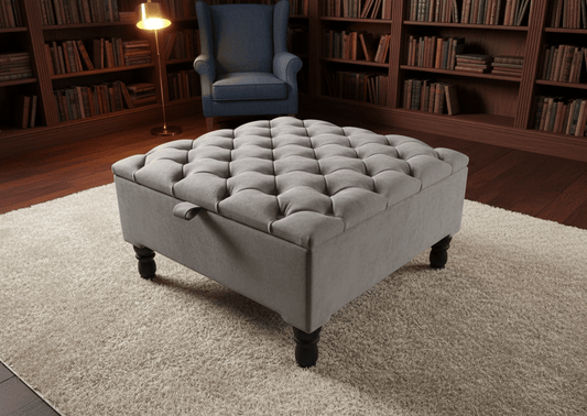 Luxury Light Grey Square Ottoman Storage Bench – Multifunctional Coffee Table & Hidden Storage - ISTOOLS