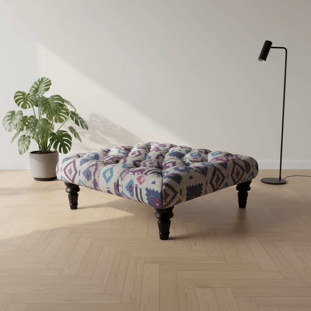 Luxury Multi - Toned Tufted Square Lounge Table Premium Fabric - ISTOOLS