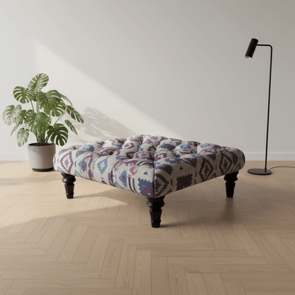 Luxury Multi - Toned Tufted Square Lounge Table Premium Fabric - ISTOOLS