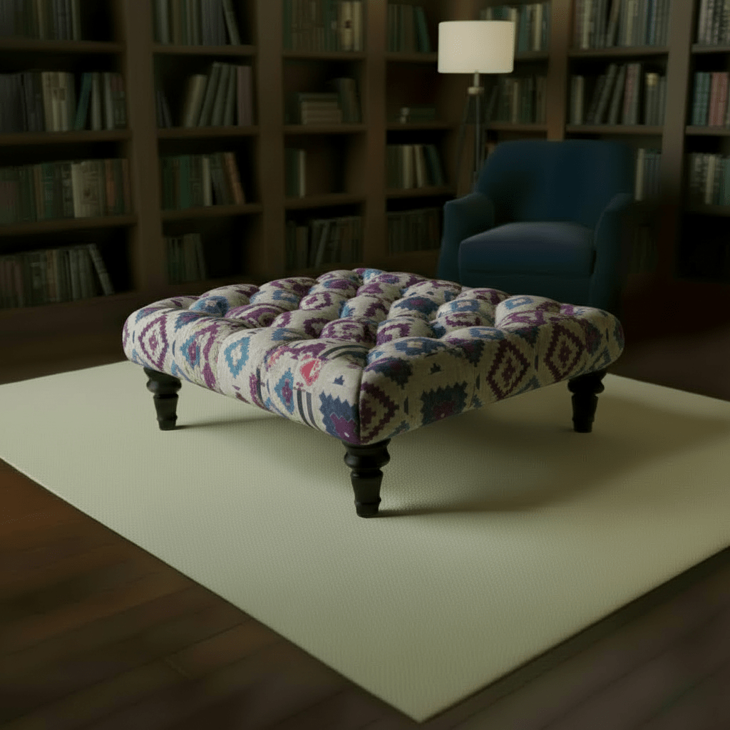 Luxury Multi - Toned Tufted Square Lounge Table Premium Fabric - ISTOOLS