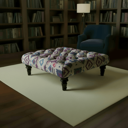 Luxury Multi - Toned Tufted Square Lounge Table Premium Fabric - ISTOOLS