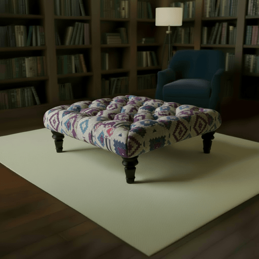 Luxury Multi - Toned Tufted Square Lounge Table Premium Fabric - ISTOOLS