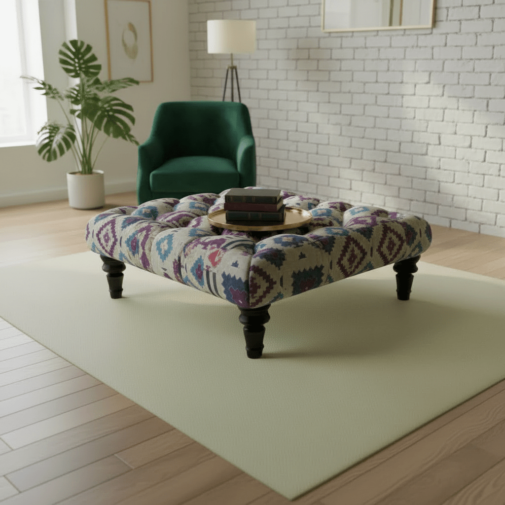 Luxury Multi - Toned Tufted Square Lounge Table Premium Fabric - ISTOOLS