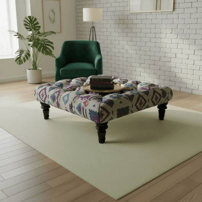 Luxury Multi - Toned Tufted Square Lounge Table Premium Fabric - ISTOOLS