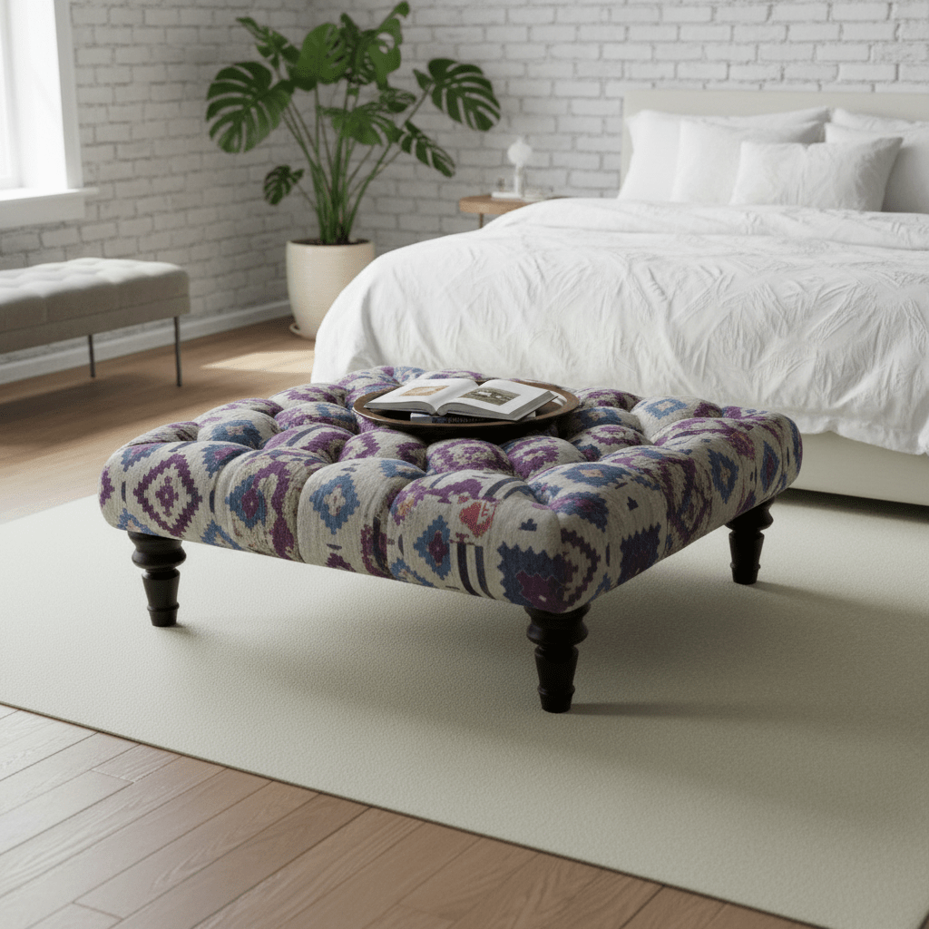 Luxury Multi - Toned Tufted Square Lounge Table Premium Fabric - ISTOOLS