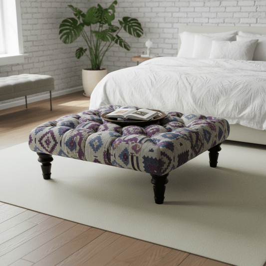 Luxury Multi - Toned Tufted Square Lounge Table Premium Fabric - ISTOOLS