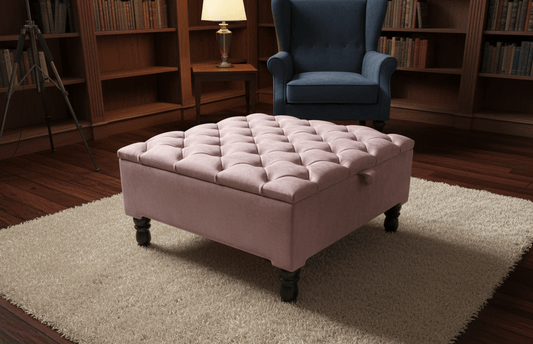 Luxury Pink Square Ottoman Storage Bench – Multifunctional Coffee Table & Hidden Storage - ISTOOLS