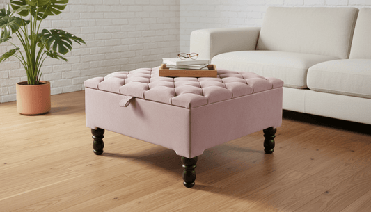 Luxury Pink Square Ottoman Storage Bench – Multifunctional Coffee Table & Hidden Storage - ISTOOLS