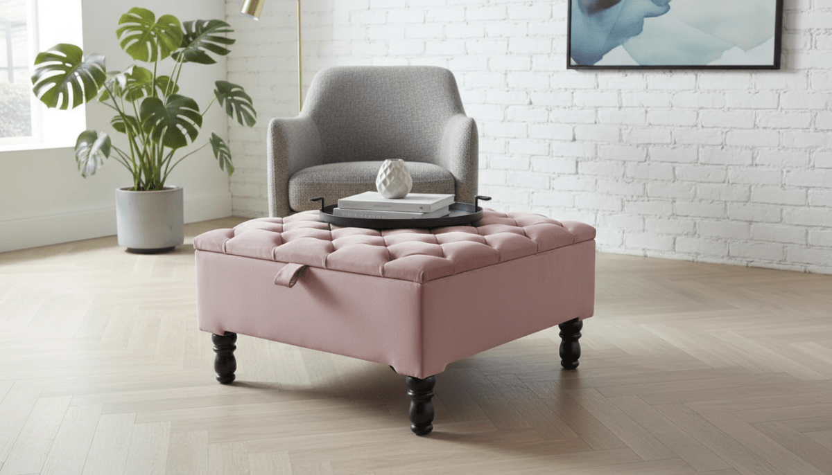 Luxury Pink Square Ottoman Storage Bench – Multifunctional Coffee Table & Hidden Storage - ISTOOLS