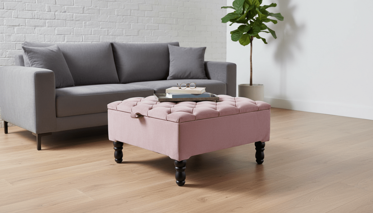 Luxury Pink Square Ottoman Storage Bench – Multifunctional Coffee Table & Hidden Storage - ISTOOLS