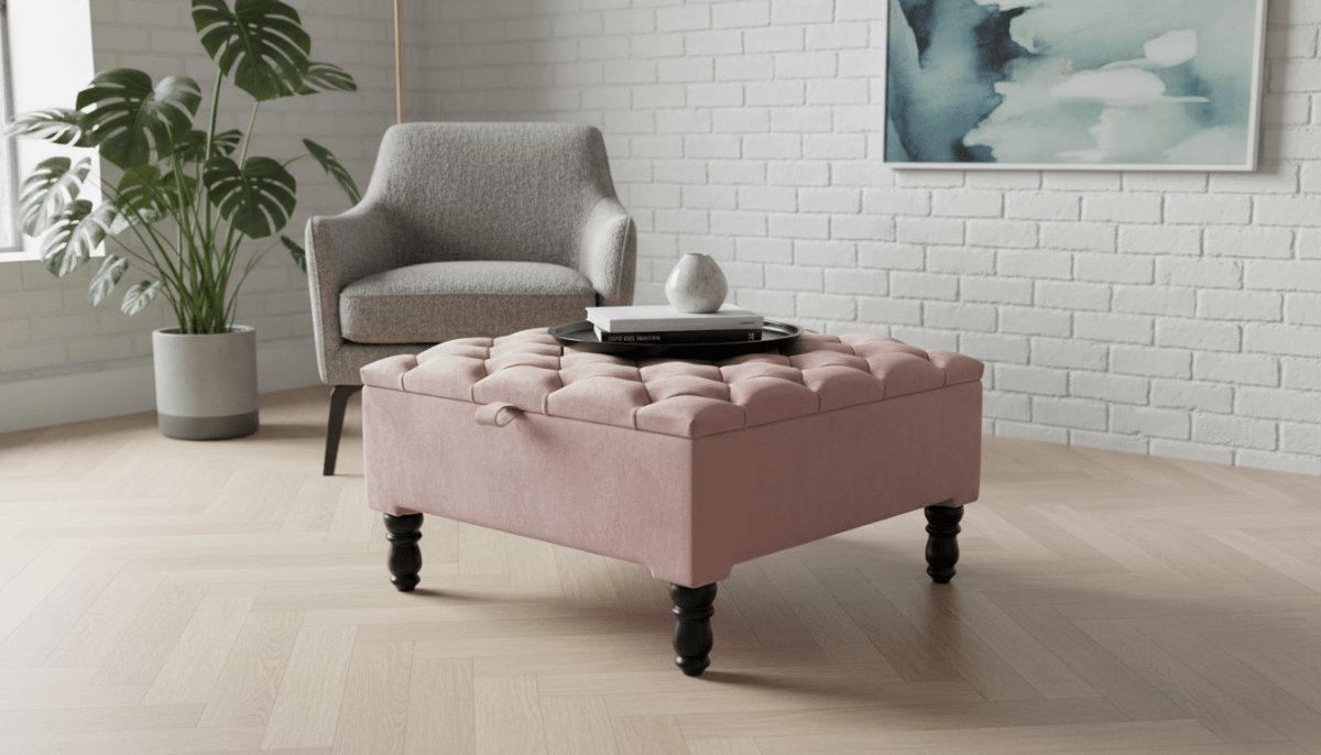 Luxury Pink Square Ottoman Storage Bench – Multifunctional Coffee Table & Hidden Storage - ISTOOLS