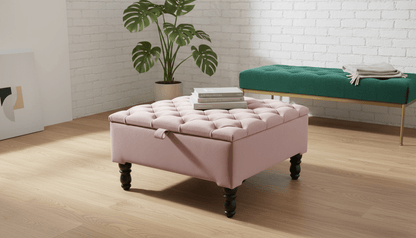 Luxury Pink Square Ottoman Storage Bench – Multifunctional Coffee Table & Hidden Storage - ISTOOLS