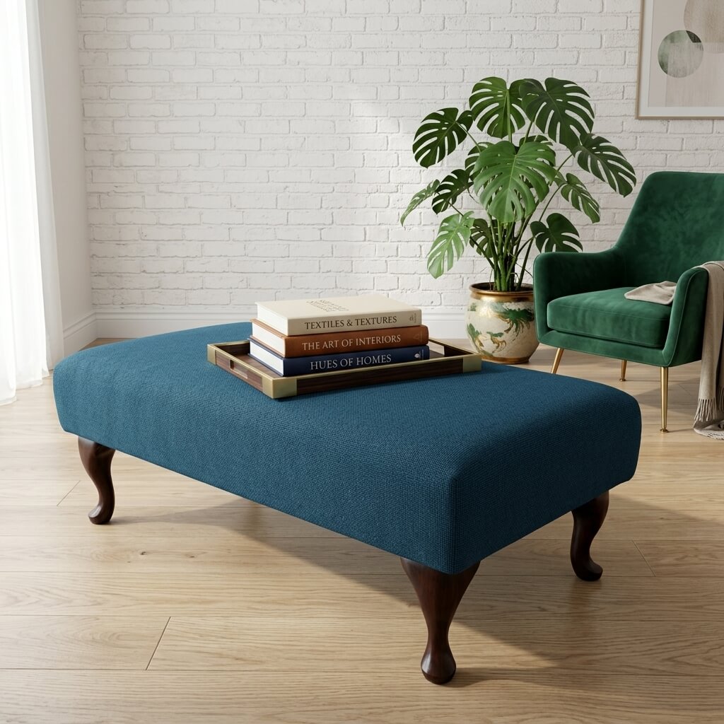 LUXURY PLAIN FABRIC FOOTSTOOL BESPOKE UPHOLSTERED OTTOMAN BENCH CUSTOM LIVING ROOM LOUNGE SEAT NON STORAGE COFFEE TABLE POUFFE - ISTOOLS
