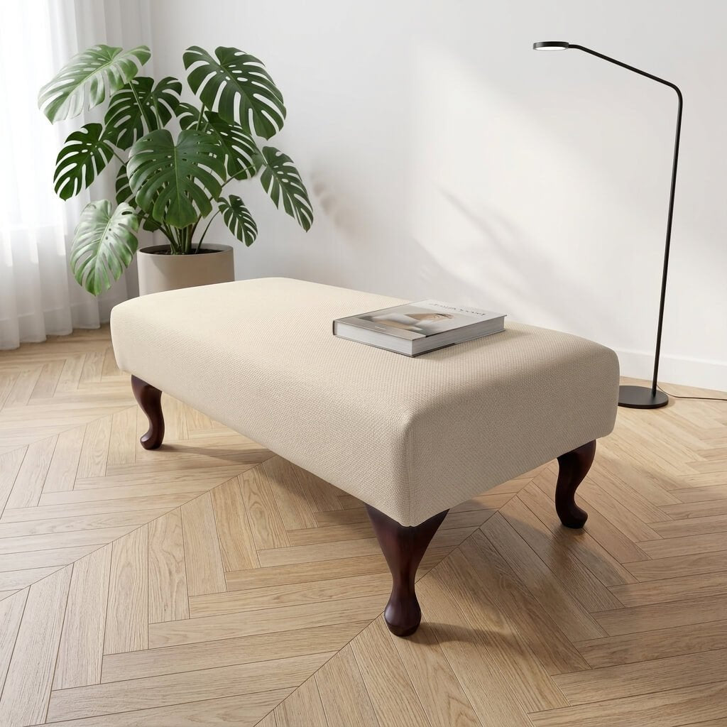 LUXURY PLAIN FABRIC OTTOMAN SEAT BESPOKE NON STORAGE FOOTSTOOL CUSTOM UPHOLSTERED COFFEE TABLE PREMIUM LIVING ROOM LOUNGE BENCH - ISTOOLS