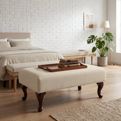 LUXURY PLAIN FABRIC OTTOMAN SEAT BESPOKE NON STORAGE FOOTSTOOL CUSTOM UPHOLSTERED COFFEE TABLE PREMIUM LIVING ROOM LOUNGE BENCH - ISTOOLS
