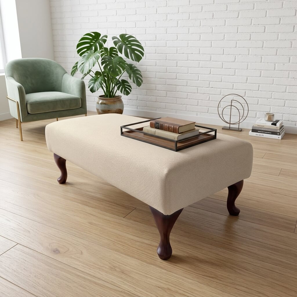 LUXURY PLAIN FABRIC OTTOMAN SEAT BESPOKE NON STORAGE FOOTSTOOL CUSTOM UPHOLSTERED COFFEE TABLE PREMIUM LIVING ROOM LOUNGE BENCH - ISTOOLS