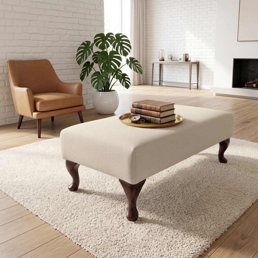 LUXURY PLAIN FABRIC OTTOMAN SEAT BESPOKE NON STORAGE FOOTSTOOL CUSTOM UPHOLSTERED COFFEE TABLE PREMIUM LIVING ROOM LOUNGE BENCH - ISTOOLS