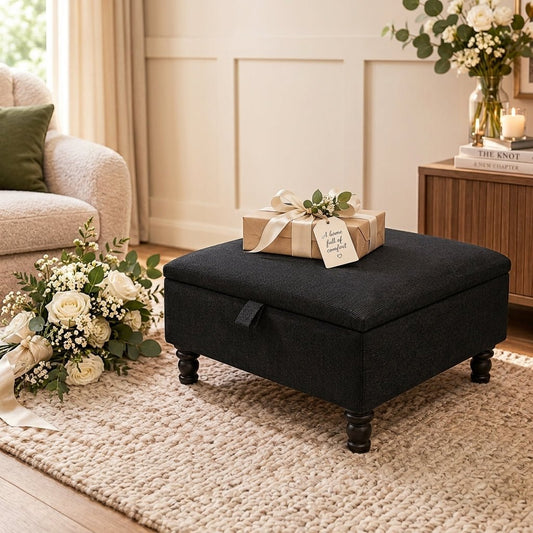 LUXURY PLAIN FABRIC STORAGE FOOTSTOOL HANDCRAFTED UK - ISTOOLS