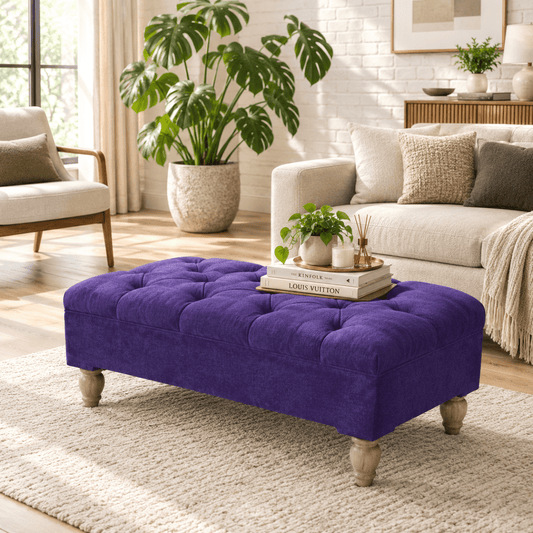 Luxury Purple Aubergine Chesterfield Footstool – Deep Buttoned Velvet Ottoman - ISTOOLS