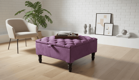 Luxury Purple Square Ottoman Storage Bench – Multifunctional Coffee Table & Hidden Storage - ISTOOLS