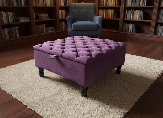 Luxury Purple Square Ottoman Storage Bench – Multifunctional Coffee Table & Hidden Storage - ISTOOLS