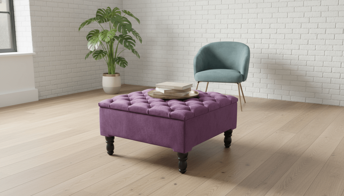 Luxury Purple Square Ottoman Storage Bench – Multifunctional Coffee Table & Hidden Storage - ISTOOLS