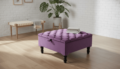 Luxury Purple Square Ottoman Storage Bench – Multifunctional Coffee Table & Hidden Storage - ISTOOLS
