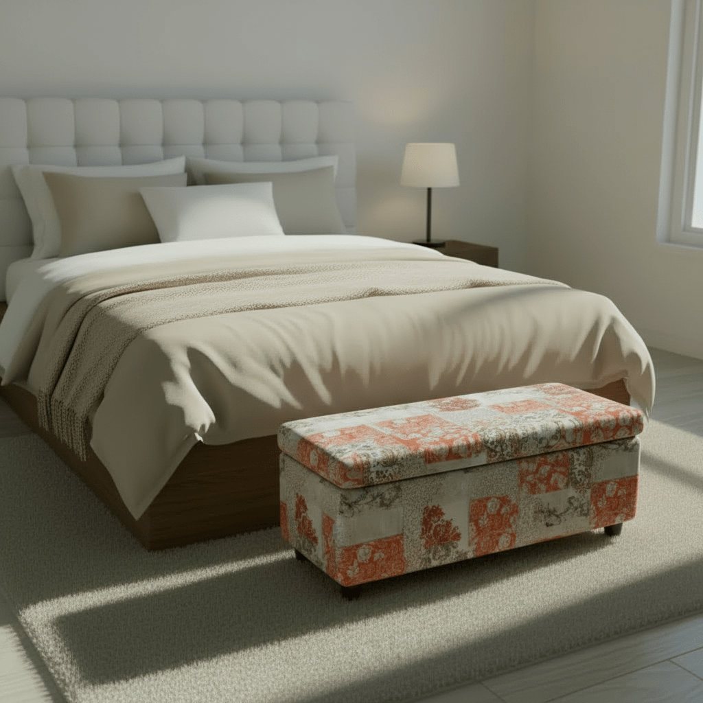 Luxury Rectangular End of Bed Bench Hidden Storage Patterned - ISTOOLS