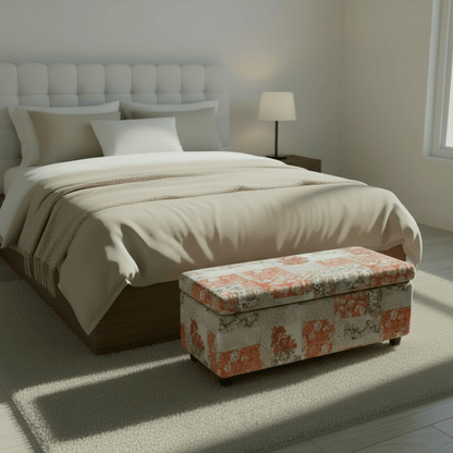 Luxury Rectangular End of Bed Bench Hidden Storage Patterned - ISTOOLS