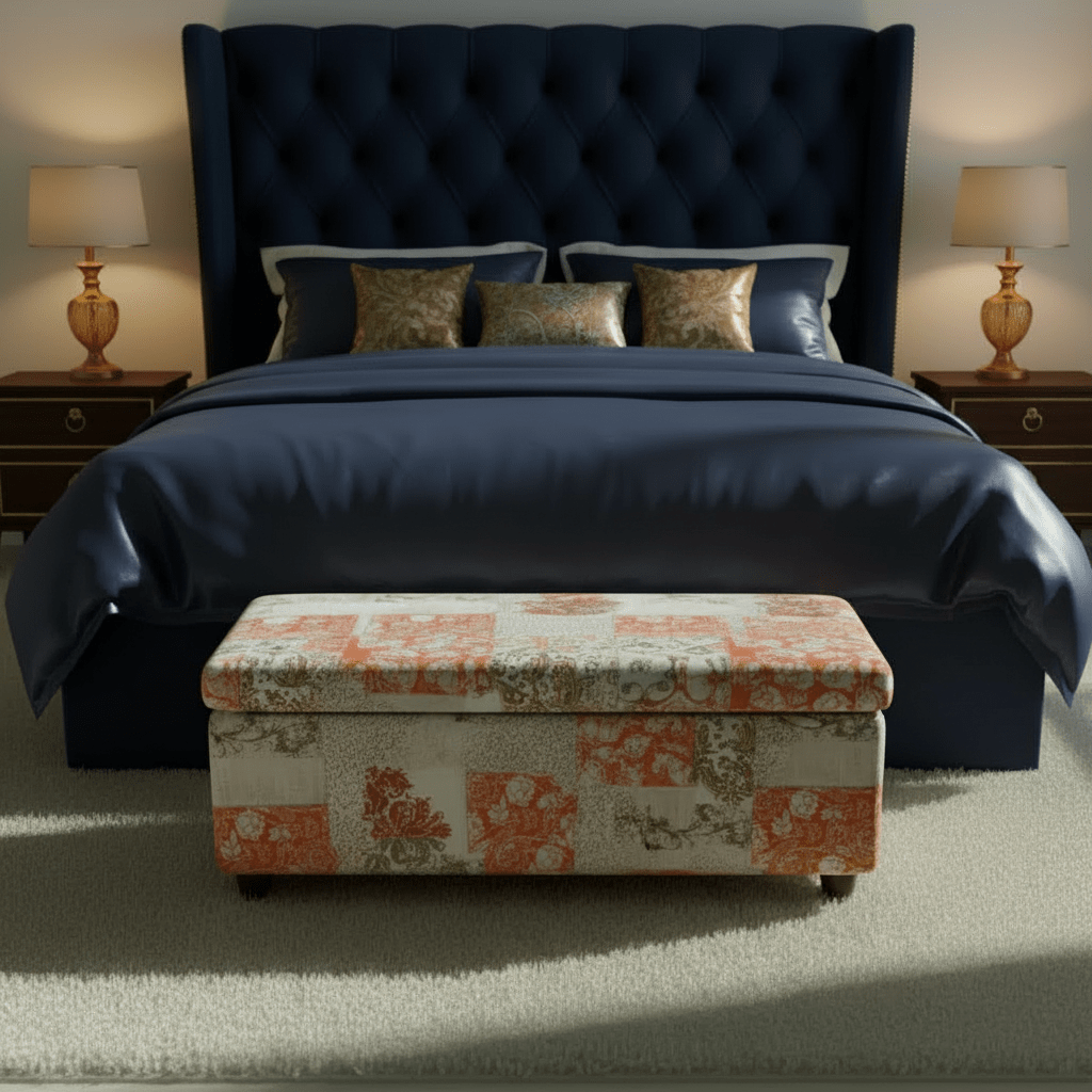 Luxury Rectangular End of Bed Bench Hidden Storage Patterned - ISTOOLS