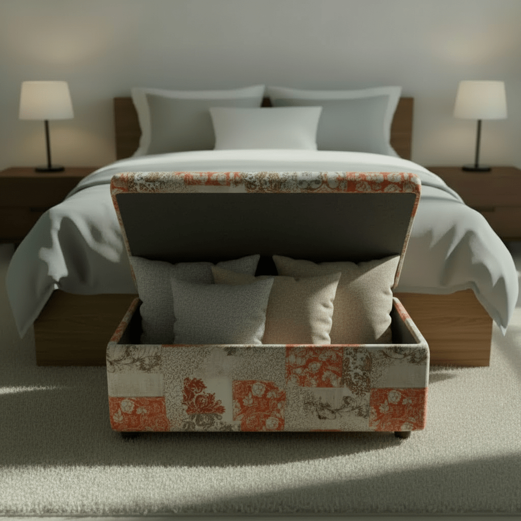 Luxury Rectangular End of Bed Bench Hidden Storage Patterned - ISTOOLS