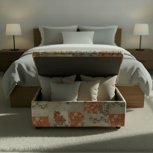 Luxury Rectangular End of Bed Bench Hidden Storage Patterned - ISTOOLS
