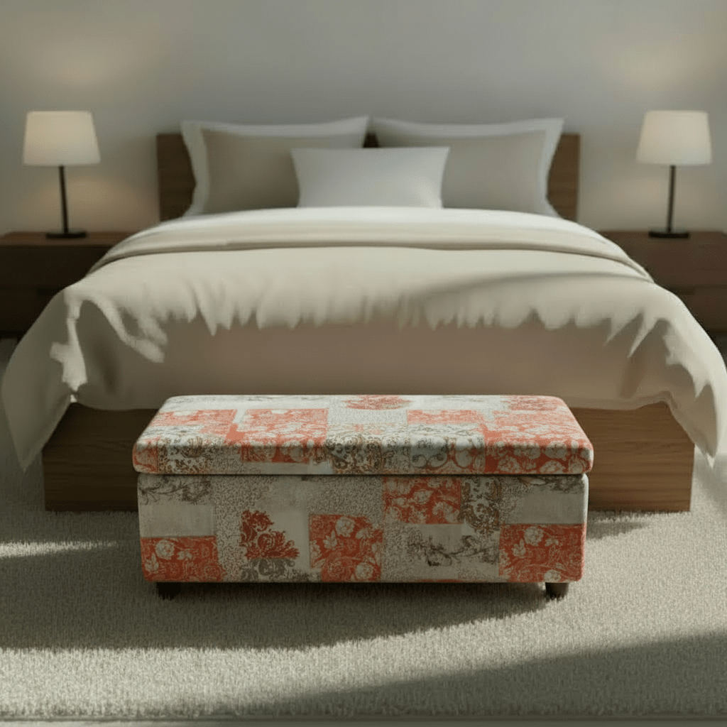 Luxury Rectangular End of Bed Bench Hidden Storage Patterned - ISTOOLS