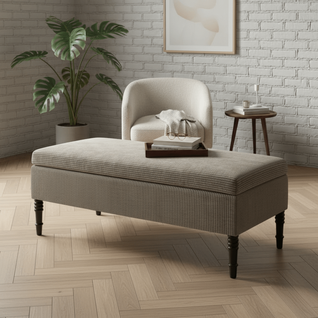 Luxury Rectangular Hallway Bench Hidden Storage Plain Fabric - ISTOOLS