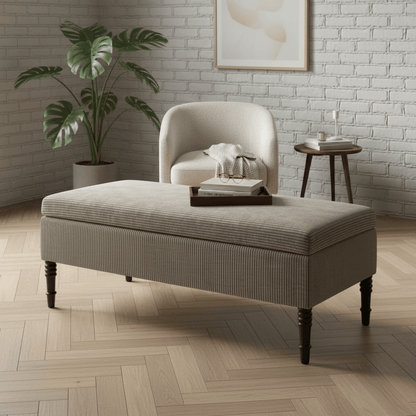 Luxury Rectangular Hallway Bench Hidden Storage Plain Fabric - ISTOOLS