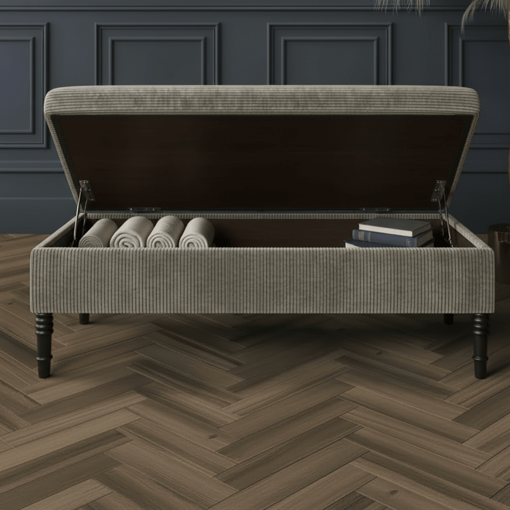 Luxury Rectangular Hallway Bench Hidden Storage Plain Fabric - ISTOOLS