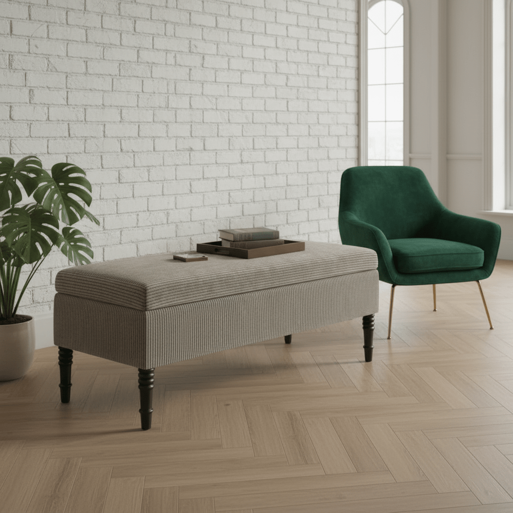 Luxury Rectangular Hallway Bench Hidden Storage Plain Fabric - ISTOOLS