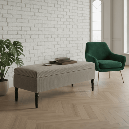 Luxury Rectangular Hallway Bench Hidden Storage Plain Fabric - ISTOOLS