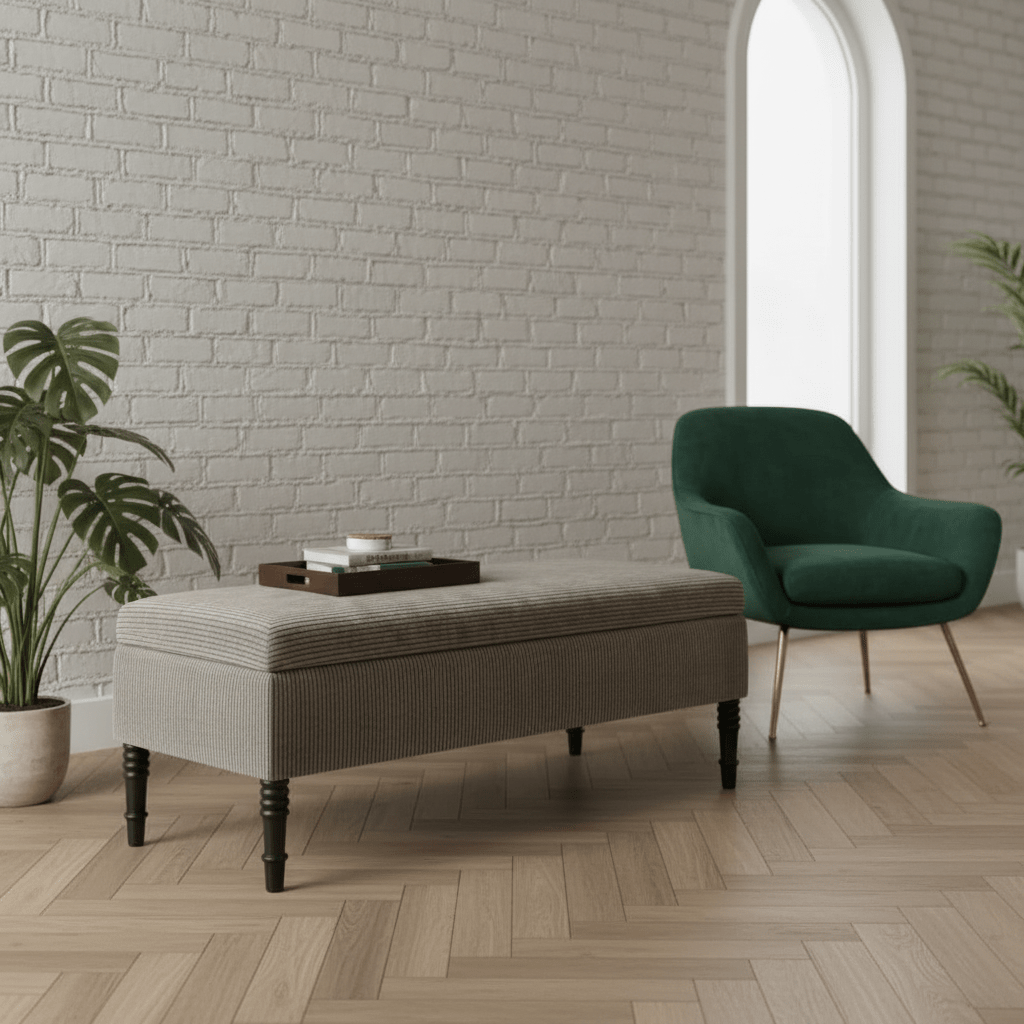 Luxury Rectangular Hallway Bench Hidden Storage Plain Fabric - ISTOOLS