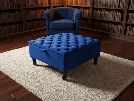 Luxury Royal Blue Square Ottoman Storage Bench – Multifunctional Coffee Table & Hidden Storage - ISTOOLS
