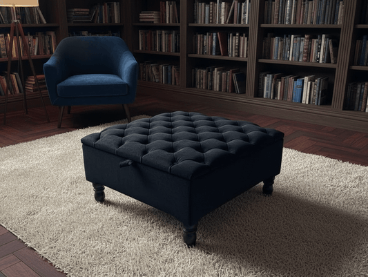 Luxury Royal Blue Square Ottoman Storage Bench – Multifunctional Coffee Table & Hidden Storage (Copy) - ISTOOLS
