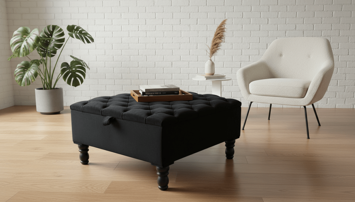 Luxury Royal Blue Square Ottoman Storage Bench – Multifunctional Coffee Table & Hidden Storage (Copy) - ISTOOLS