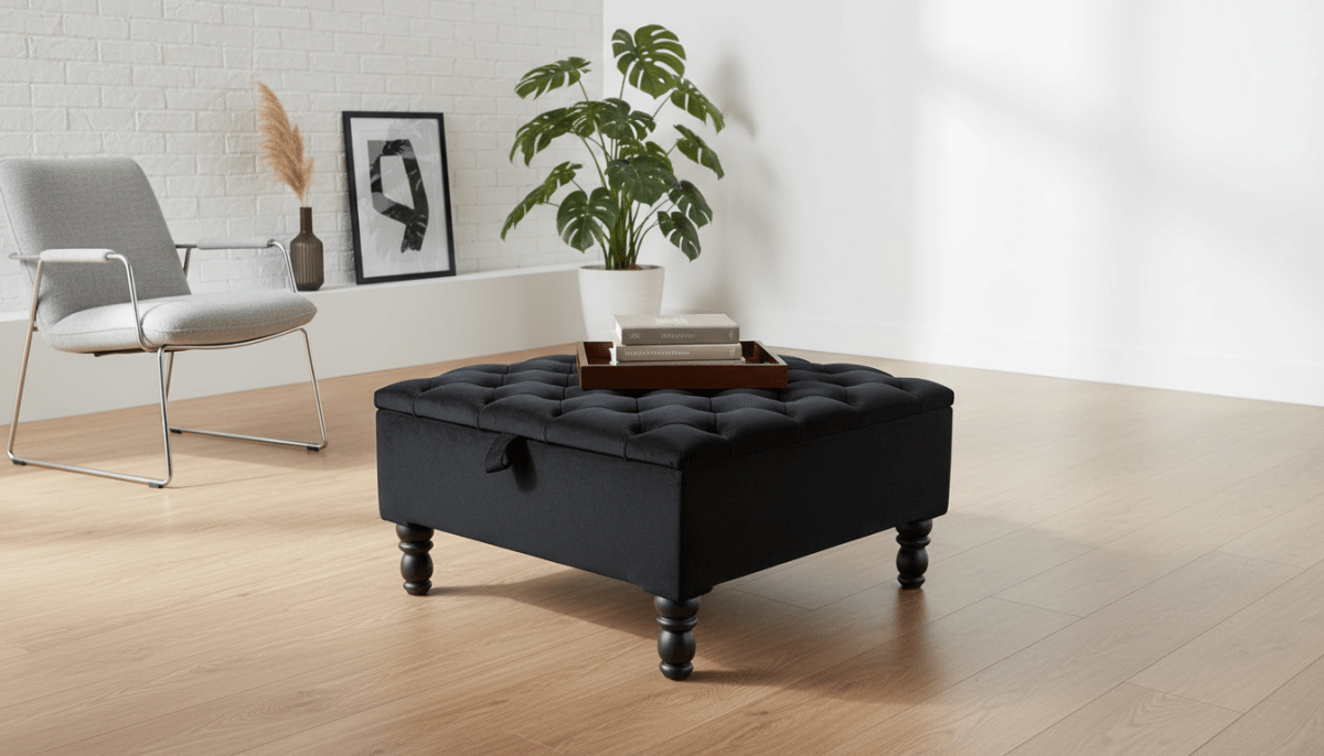 Luxury Royal Blue Square Ottoman Storage Bench – Multifunctional Coffee Table & Hidden Storage (Copy) - ISTOOLS