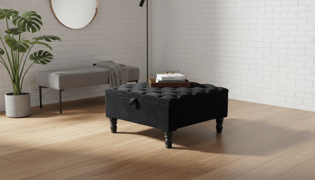 Luxury Royal Blue Square Ottoman Storage Bench – Multifunctional Coffee Table & Hidden Storage (Copy) - ISTOOLS