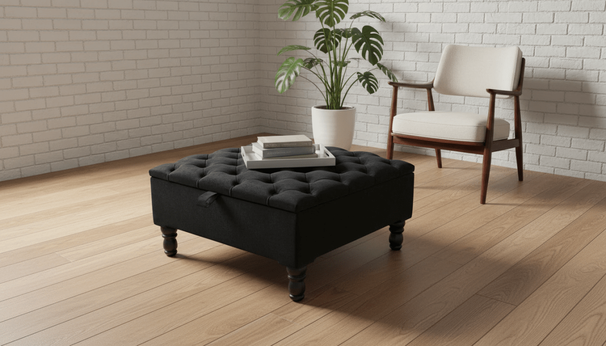 Luxury Royal Blue Square Ottoman Storage Bench – Multifunctional Coffee Table & Hidden Storage (Copy) - ISTOOLS