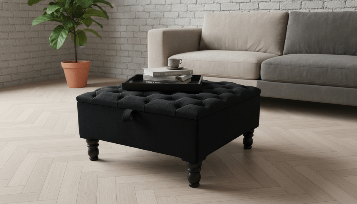 Luxury Royal Blue Square Ottoman Storage Bench – Multifunctional Coffee Table & Hidden Storage (Copy) - ISTOOLS