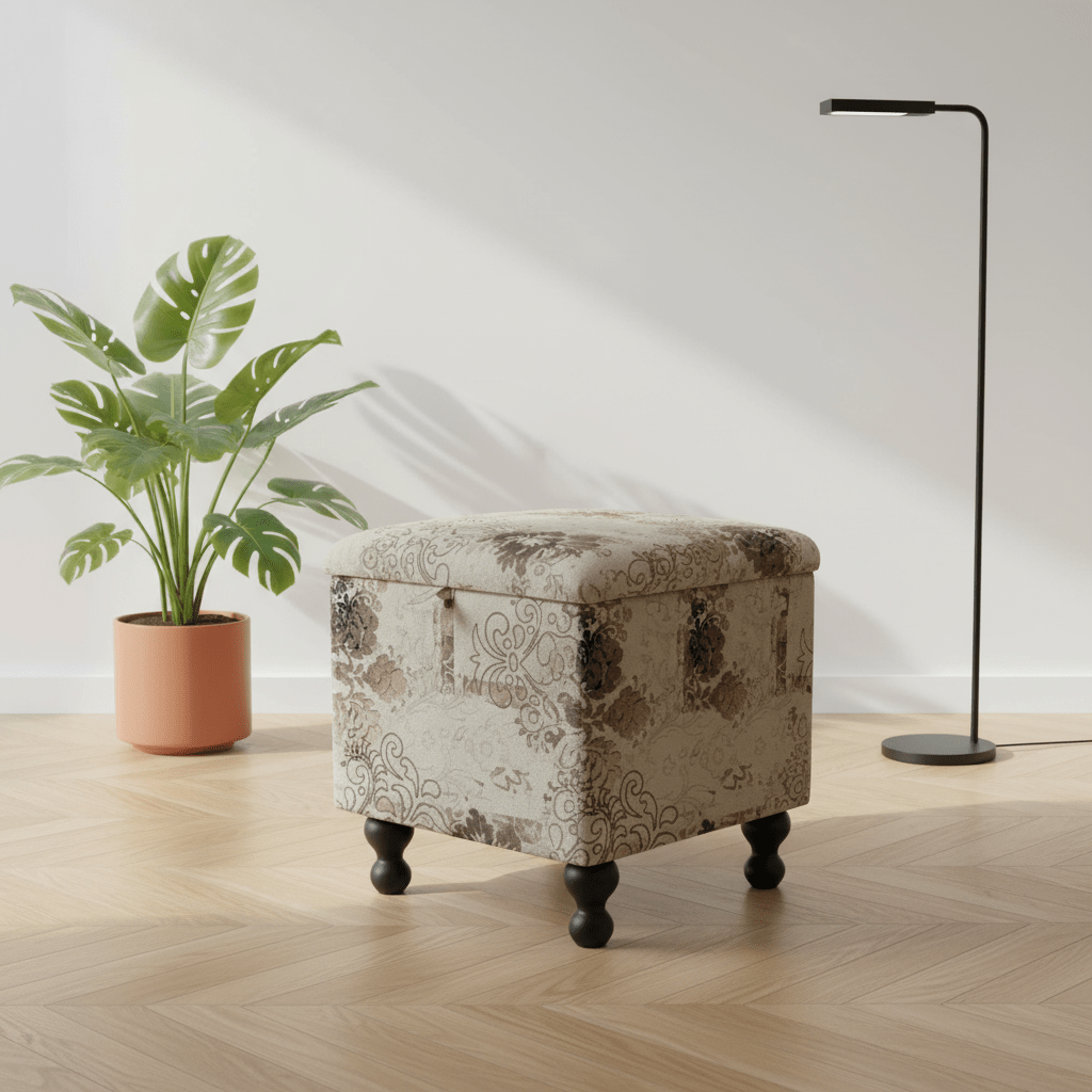 Luxury Square Blanket Box Storage Ottoman Expressive Motif - ISTOOLS